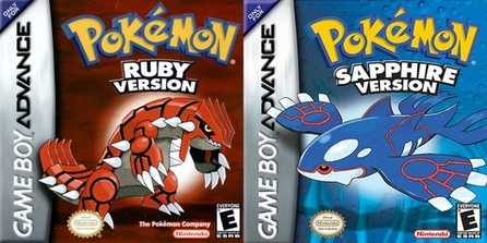 Game-Boy Advance covers of the two Pokémon games: Ruby & Sapphire.